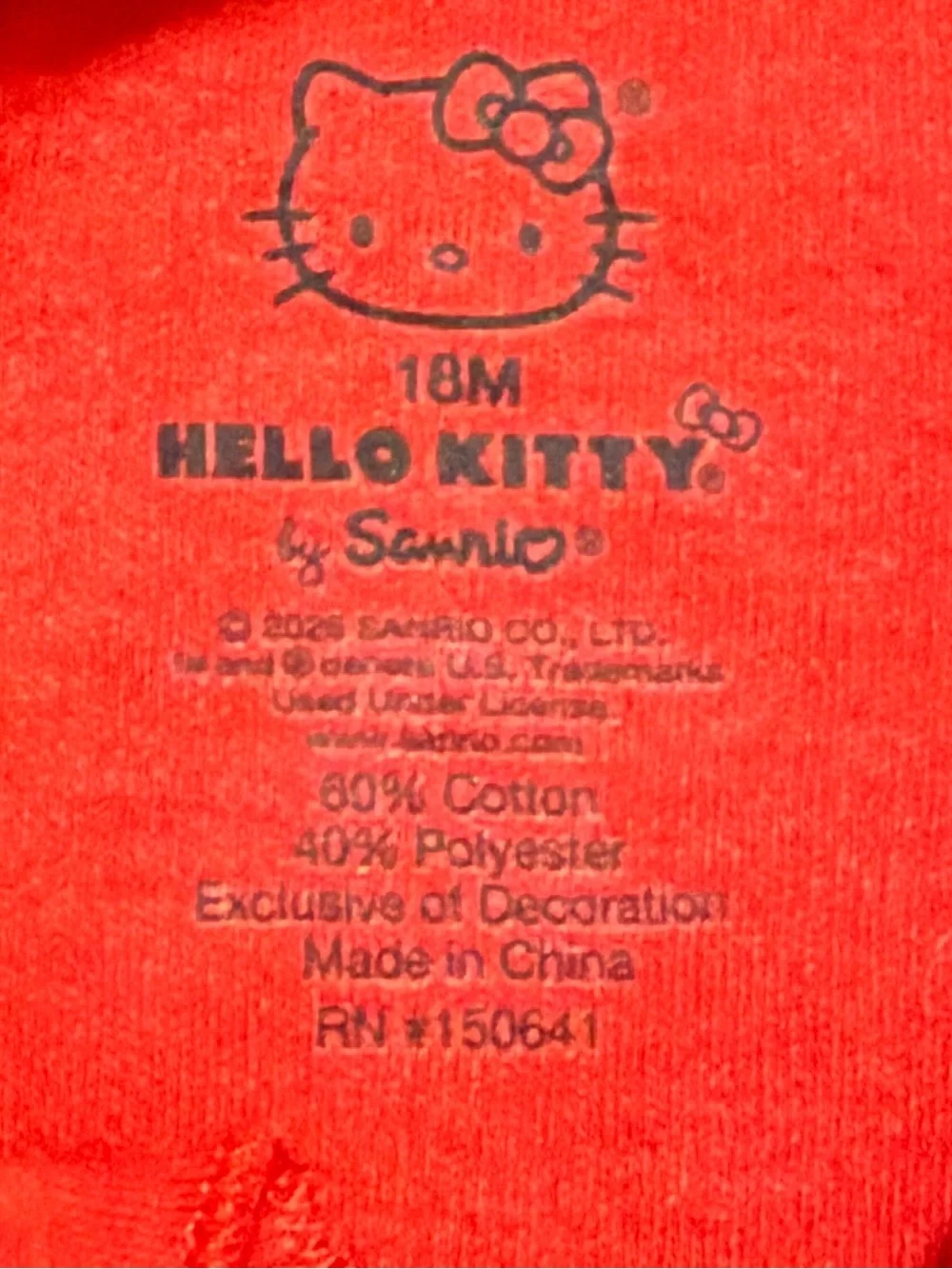 Hello Kitty Red Girls' One-Piece Bodysuit with Glitter Bow